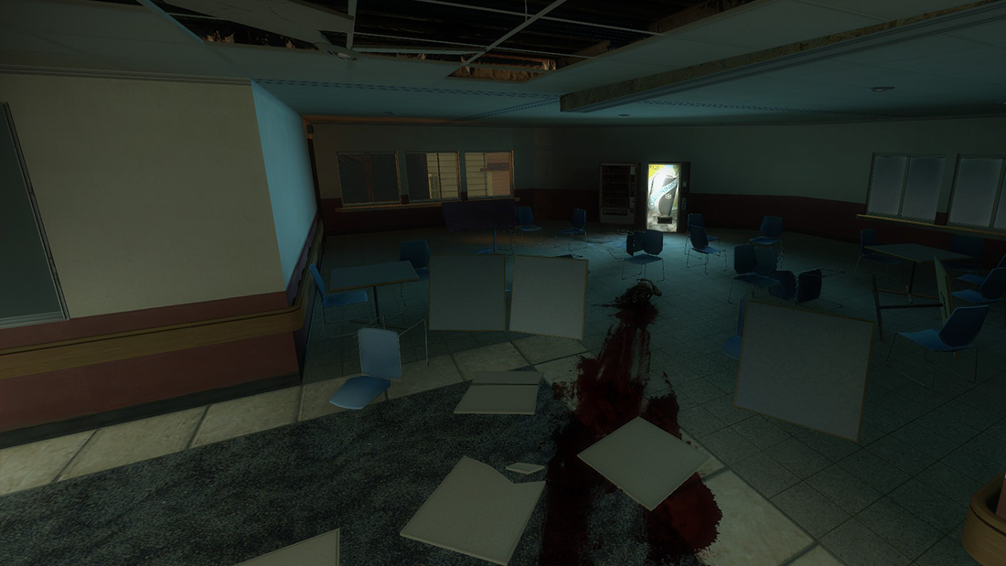 An image of the radio station's employee cafeteria.