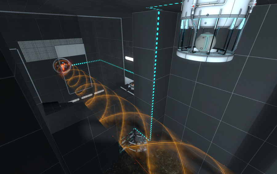 A simple test chamber for <i>Portal 2</i> created with the in-game level editor. Features excursion funnels and hard light beams. A funnel pulls you away from the exit. Find a way to reverse the flow.